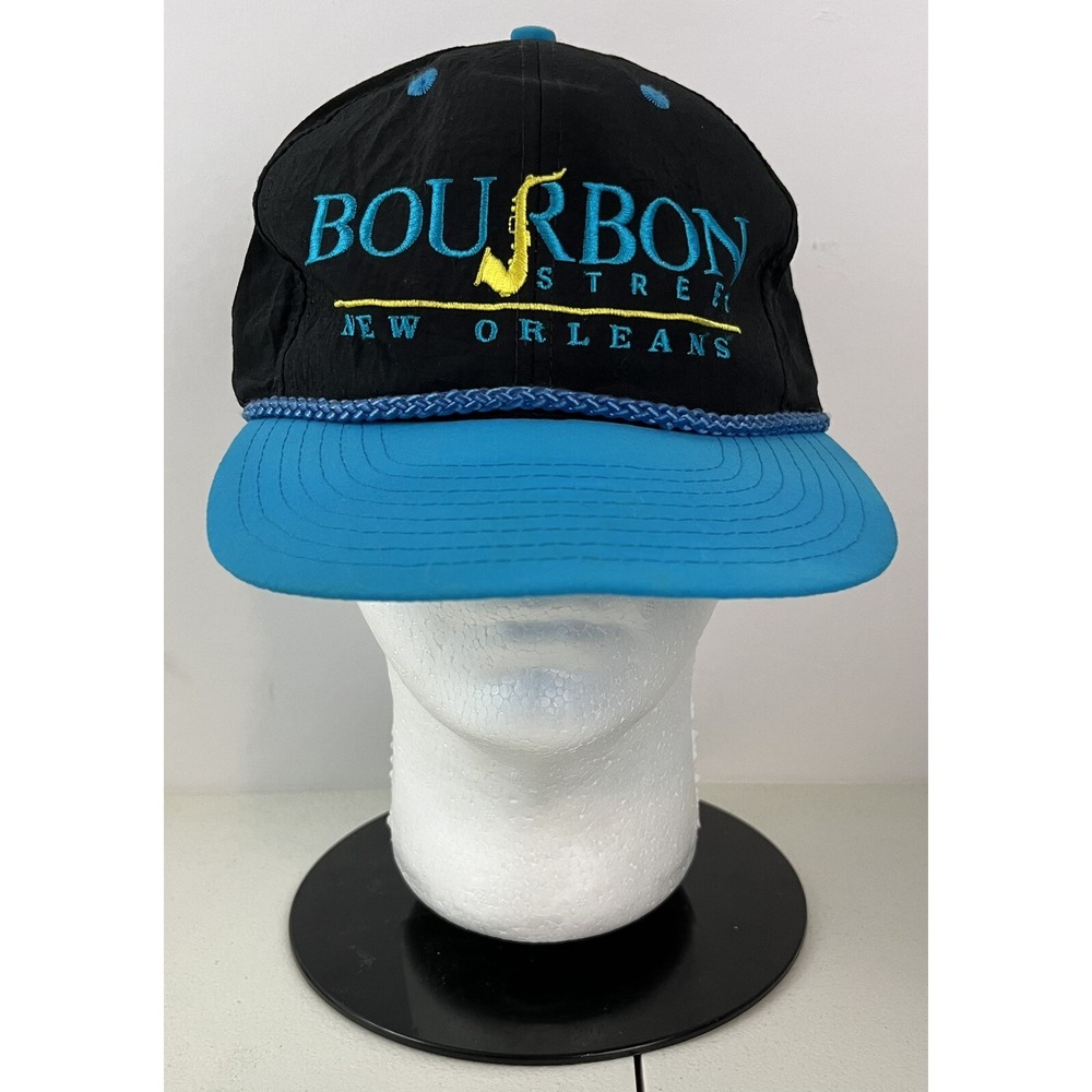 Vintage Bourbon Street New Orleans Rope Nylon Snapback Hat Sun Products Black